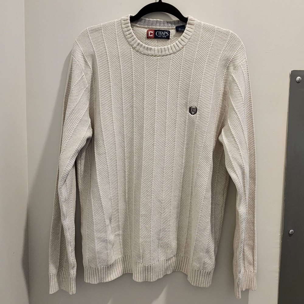 Vintage Chaps Men’s Cream Crewneck Knit Sweater with Crest